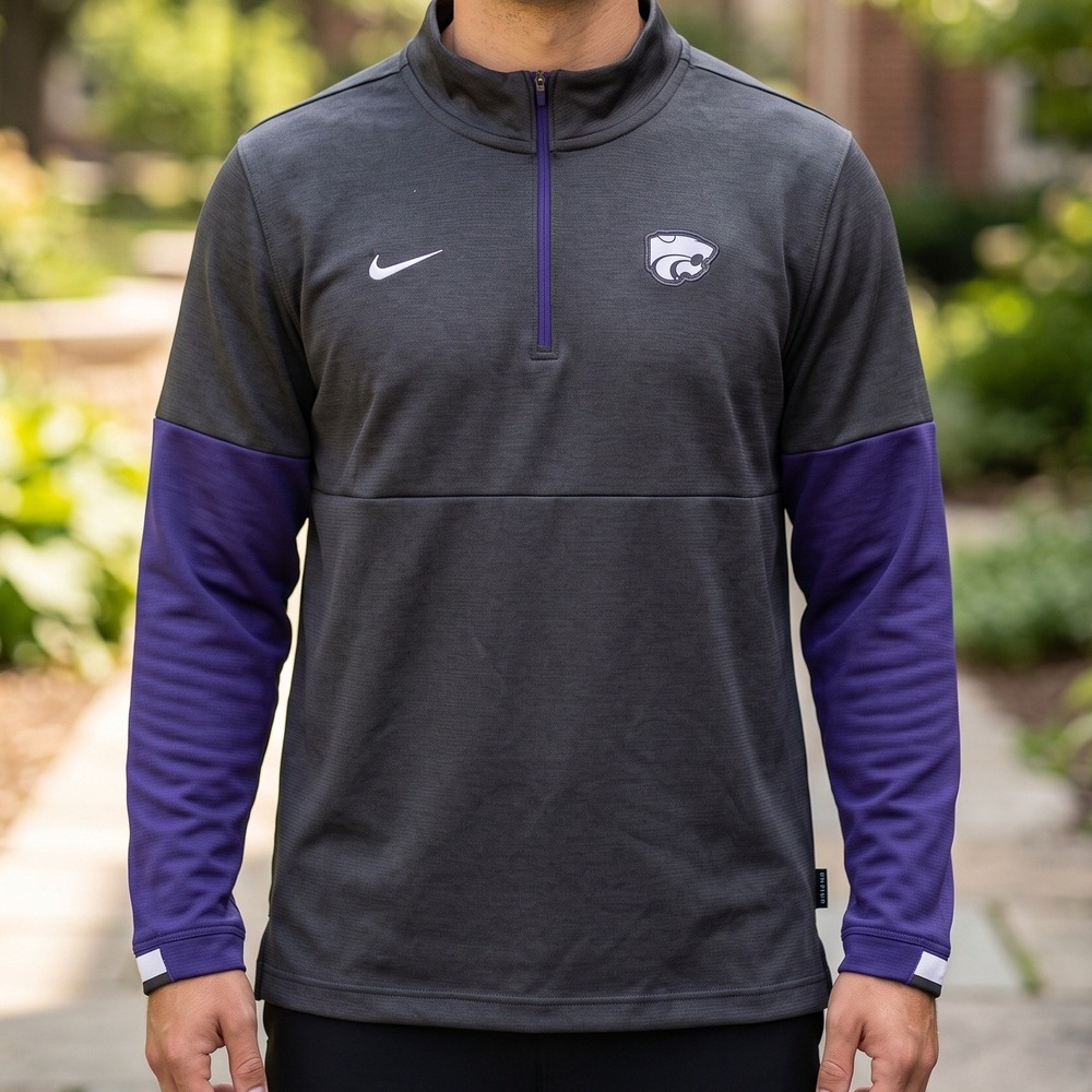 Nike Kansas State Wildcats Dri-FIT Quarter Zip Pullover Grey Purple Mens L